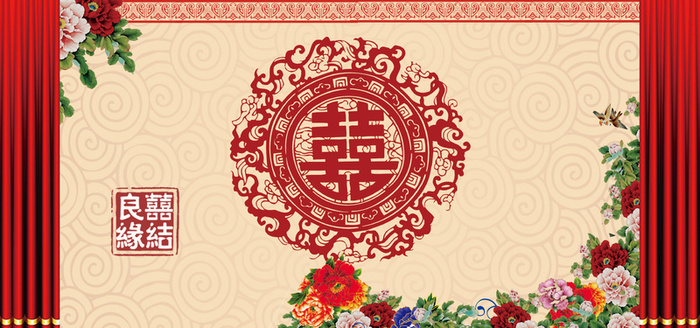 中式婚礼中国风文艺黄色banner背景高清
