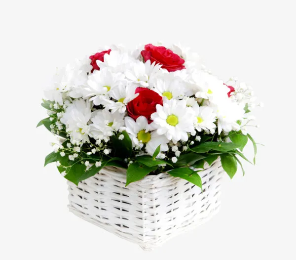 白色篮子和鲜花免抠