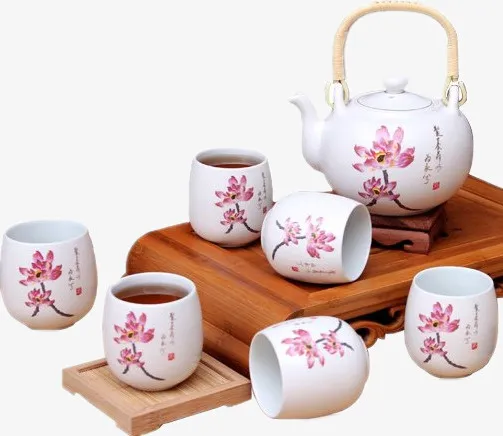 荷花茶具套装免抠
