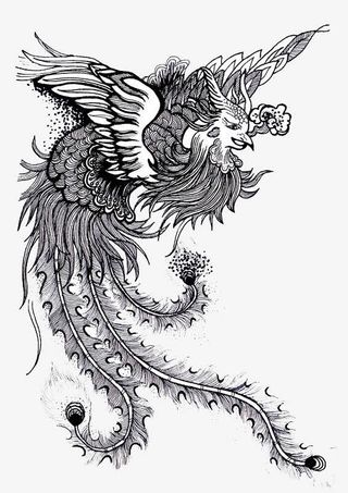 黑白色中国风凤凰图免抠