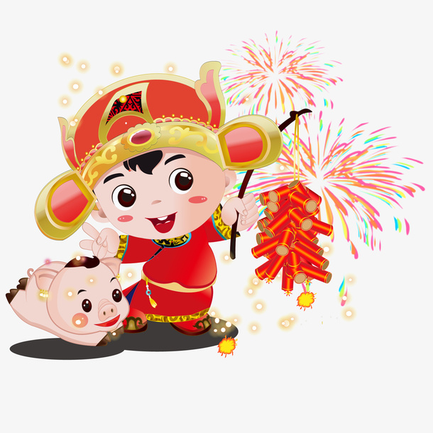 猪年财神送福放烟花免抠
