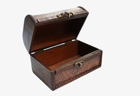 红色雕刻图案空的复古木盒实物免抠