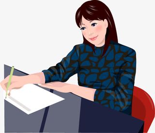 写字的美女矢量素材免抠