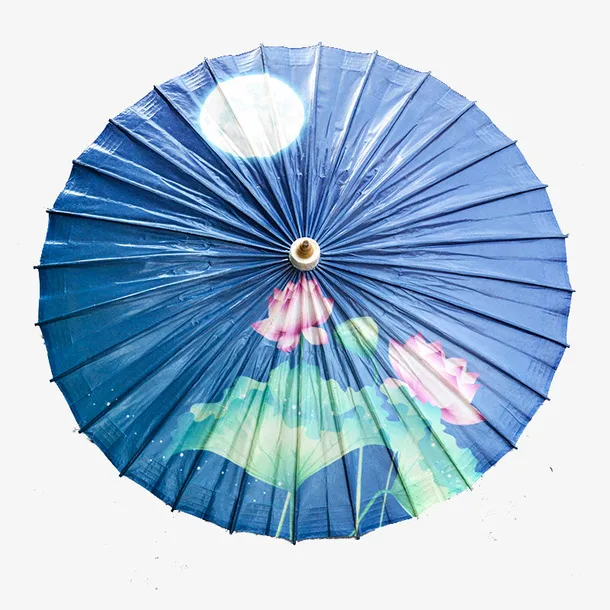 蓝色古风古韵水墨伞免抠