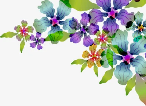 手绘蓝紫色花朵绿叶装饰免抠