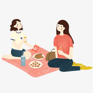 手绘卡通朋友踏青郊游户外野餐设免抠