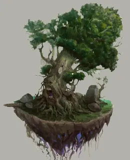 手绘绿色树爷爷插画免抠 手绘绿色树爷爷插画免抠