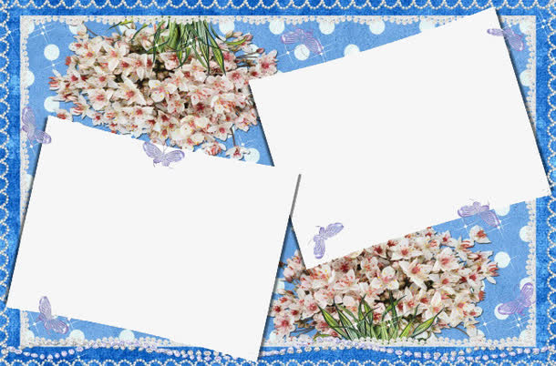 蓝色花纹合影框免抠
