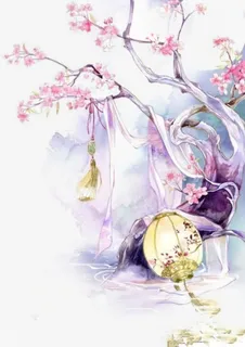 唯美古风水彩插画免抠