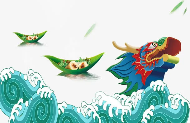 免抠卡通手绘端午节装饰龙舟免抠