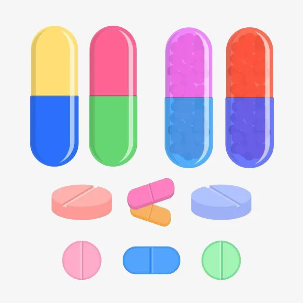 彩色药片卡通插画免抠