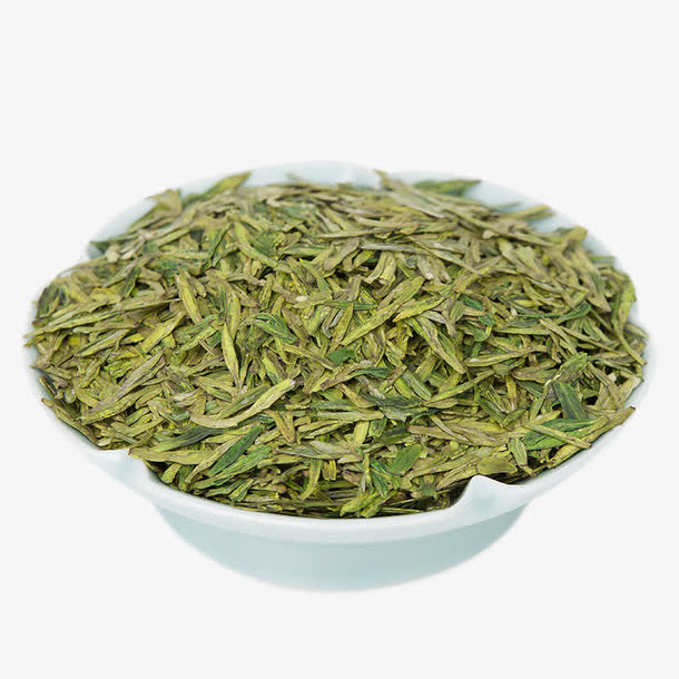 瓷碗中的龙井茶叶免抠