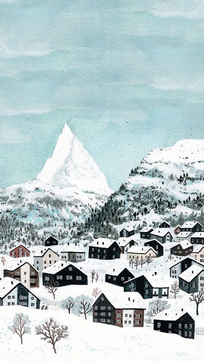 下雪天的村庄背景高清