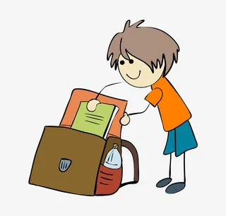 整理书包的男生卡通图免抠
