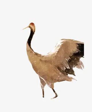 丹顶鹤墨迹水墨画免抠