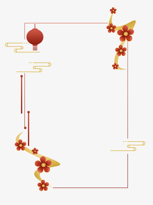 边框花朵灯笼线型边框中国风元素免抠装饰边框元素