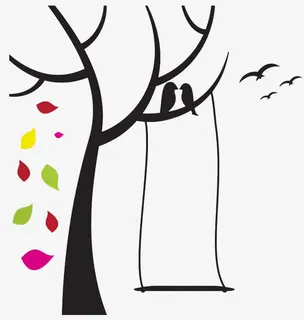 落叶大树下约会小鸟免抠