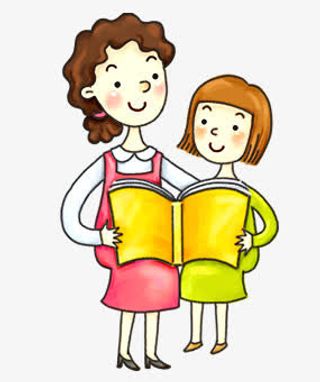 唯美卡通可爱母女俩看书免抠