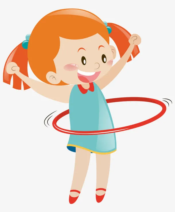卡通手绘转呼啦圈的女孩免抠
