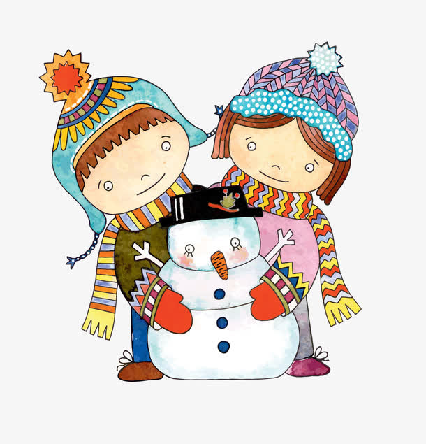 堆雪人的小孩卡通免抠