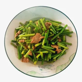 小盘美食菜品蒜台炒肉免抠