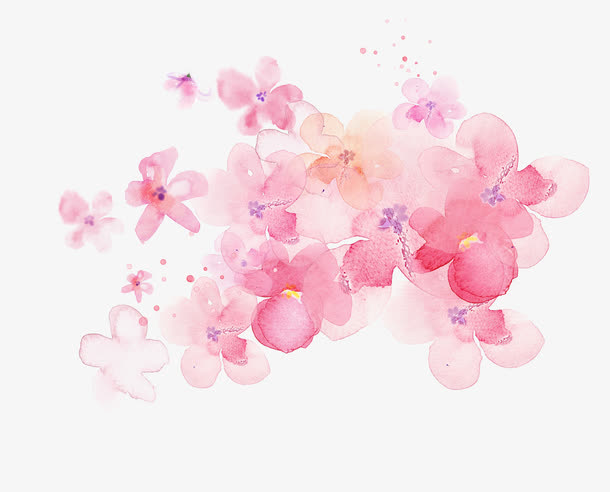 水彩粉色花纹免抠