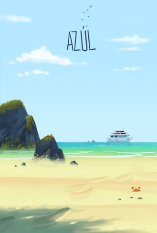 卡通蓝天大海文字免抠