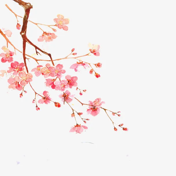 粉色梅花水墨免抠