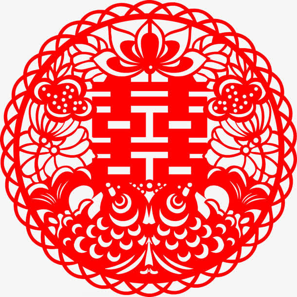 喜庆双喜剪纸免抠