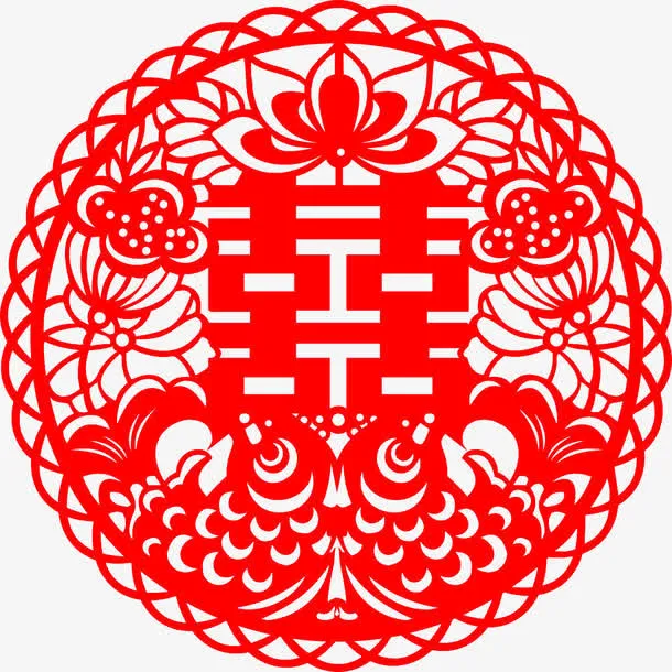 喜庆双喜剪纸免抠
