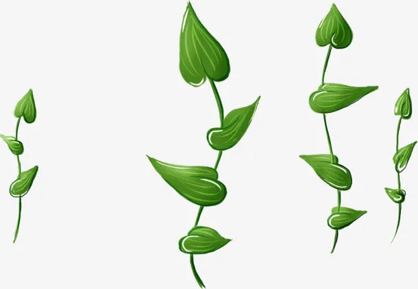 手绘绿色爱心植物免抠