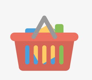 手绘卡通红色购物篮免抠