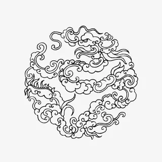 中国风圆形祥云纹简笔画免抠