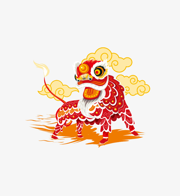 红色中国风麒麟免抠免抠