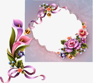 卡通紫色牵牛花丝带装饰相框免抠