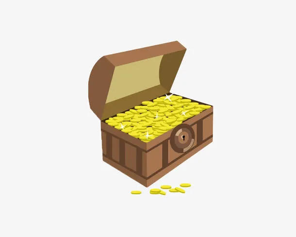 手绘金币藏宝箱免抠