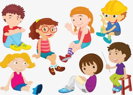 儿童坐姿 卡通 小朋友们免抠