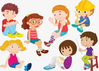 儿童坐姿 卡通 小朋友们免抠