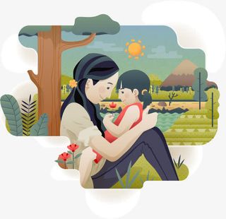 温馨母女插画矢量素材免抠
