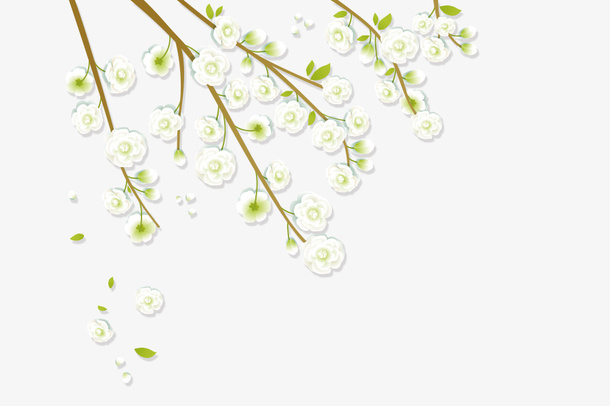 卡通古风手绘梨树枝丫枝头背景装