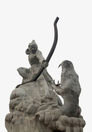 后羿射巴蛇雕塑PNG图免抠