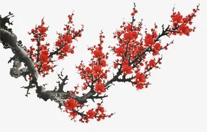 梅花红色梅花树枝水墨梅花中国风免抠