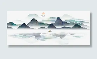 手绘古风山水装饰元素图免抠