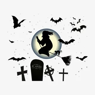 圣诞节女巫蝙蝠矢量免抠