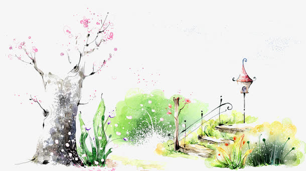 手绘樱花树免抠