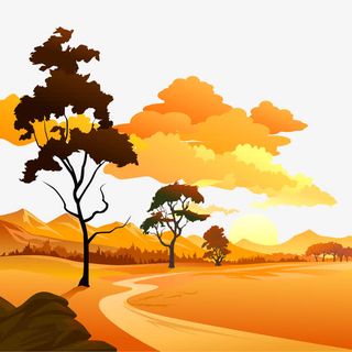 落日下的小河流免抠