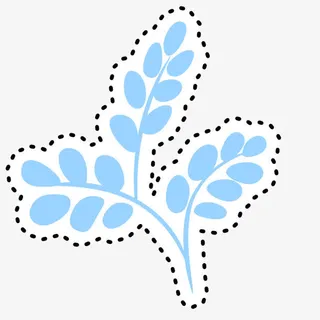 曲线边框的蓝色卡通枝叶免抠