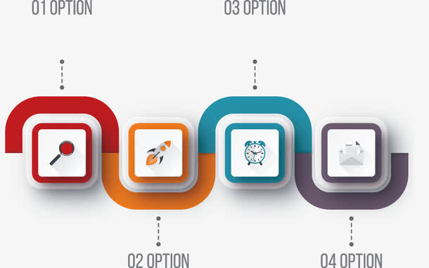 矢量创意设计四步横向目录分布图免抠