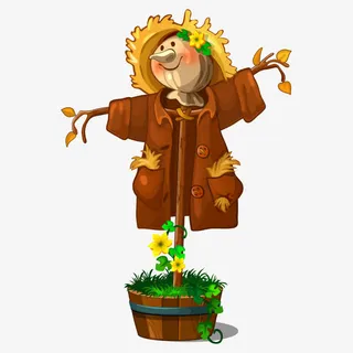 花盆里的稻草人免抠