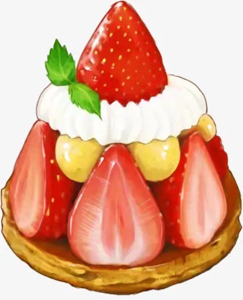 美味草莓蛋挞手绘免抠